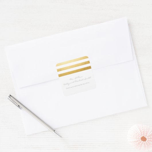 Wit & Gouden Foliestreepjes Elegante Sticker (Envelop)
