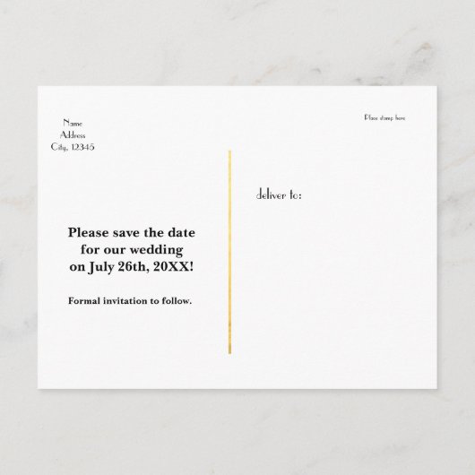 Wit & Gouden Foliestreepjes Opslaan Datum FOTO Bri Aankondigingskaart (Achterkant)