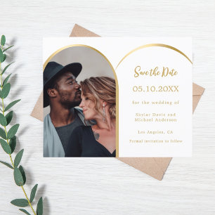 Wit gouden foto boog bruiloft Save the Date kaart