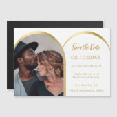 Wit gouden foto boog bruiloft Save the Date kaart Magnetische Uitnodiging (Voorkant / Achterkant)