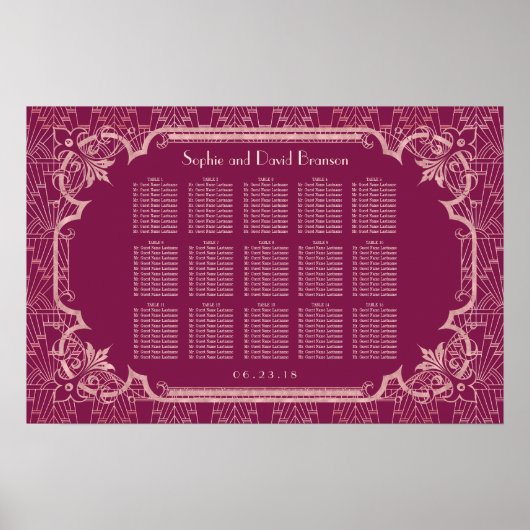 Wit Gouden Gatsby Art Deco zitplaatskaart Poster (Voorkant)