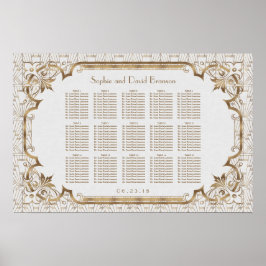 Wit Gouden Gatsby Art Deco Zitplaatskaart Poster