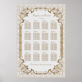 Wit Gouden Gatsby Art Deco Zitplaatskaart Poster