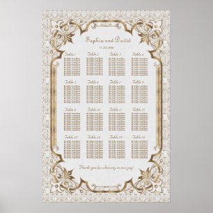 Wit Gouden Gatsby Art Deco Zitplaatskaart Poster