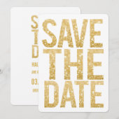 Wit & Gouden Glitter Save the Date Typografie Kaart (Voorkant / Achterkant)