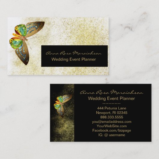 ** Wit Gouden Glitter Vergulde Vlinder Chic Girly Visitekaartje (Voorkant / Achterkant)