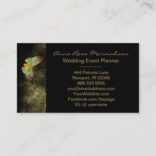 ** Wit Gouden Glitter Vergulde Vlinder Chic Girly Visitekaartje (Achterkant)