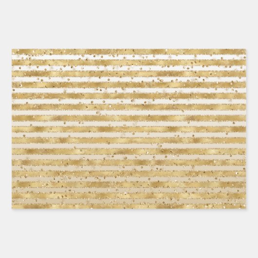 Wit Gouden Glitz Sparkle Stripes Leopard Inpakpapier Vel (Voorkant 3)