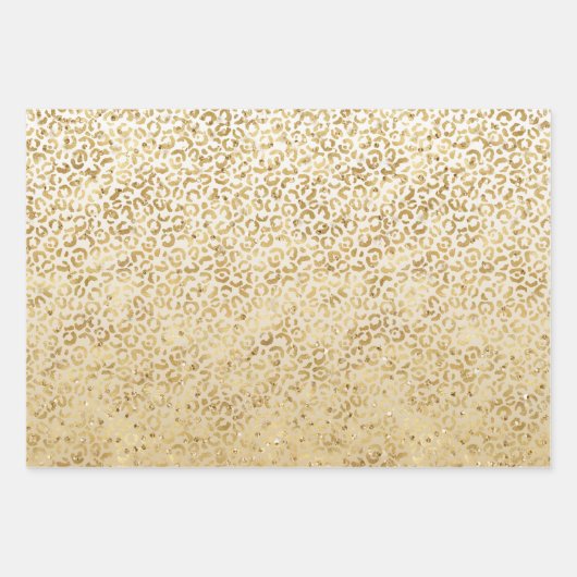 Wit Gouden Glitz Sparkle Stripes Leopard Inpakpapier Vel (Voorkant 2)