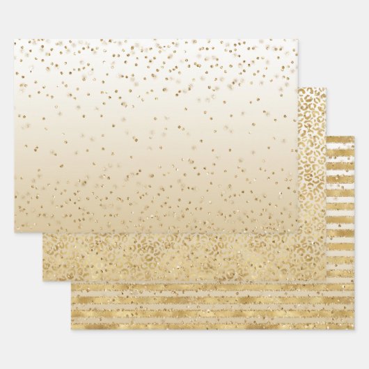 Wit Gouden Glitz Sparkle Stripes Leopard Inpakpapier Vel (Set)