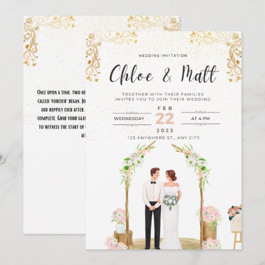 Wit & Gouden Huwelijk Kaart (Voorkant / Achterkant)