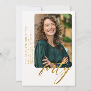 Wit Gouden Kalligrafie Moderne 40e Verjaardag Foto Kaart