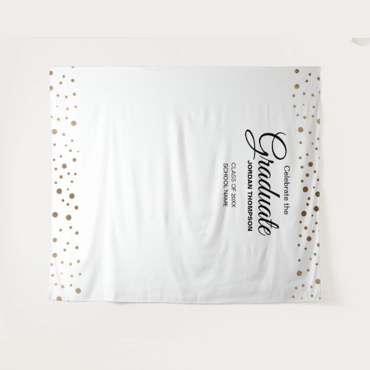 Wit gouden klasfoto afstudeer achtergrond wandkleed (Voorkant (horizontaal))