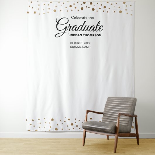 Wit gouden klasfoto afstudeer achtergrond wandkleed (In situ)