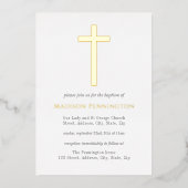 Wit & Gouden Kruisdoop Folie Uitnodiging (Voorkant)