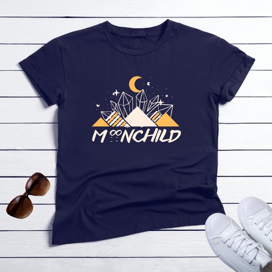 Wit Gouden Maan Kind Piramides Kristal T-shirt
