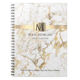 Wit/Gouden Marmer, Naam & Monogram, Beroep Notitieboek