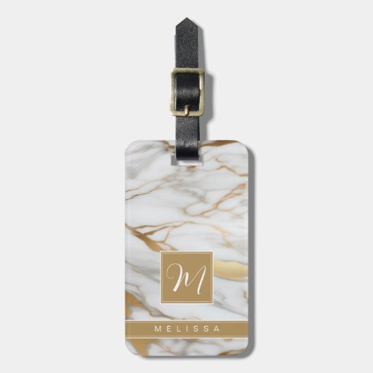 Wit Gouden Marmeren Achtergrond Bagage Label (Voorkant verticaal)