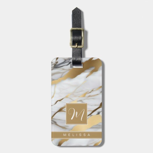 Wit Gouden Marmeren Achtergrond Bagage Label (Voorkant verticaal)
