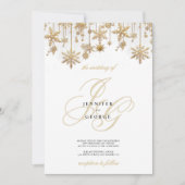Wit gouden monogram initialen sneeuwvlokken Trouwe Kaart (Voorkant)
