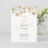 Wit gouden monogram initialen sneeuwvlokken Trouwe Kaart (Staand voorkant)