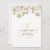 Wit gouden monogram initialen sneeuwvlokken Trouwe Kaart (Achterkant)