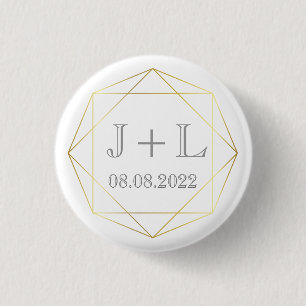 Wit Gouden Monogram Trouw Favoriet Save the Date Ronde Button 3,2 Cm