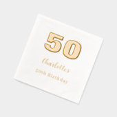 Wit gouden naam elegant verjaardagsfeestje folie servetten (Links)