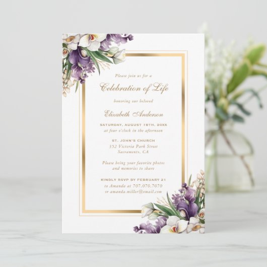 Wit Gouden Orchidee Bloemenfoto Viering van het Le Kaart (Staand voorkant)