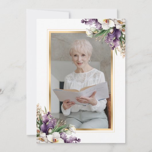 Wit Gouden Orchidee Bloemenfoto Viering van het Le Kaart (Achterkant)