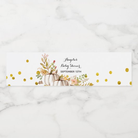 wit & gouden pompoen Waterverf Waterflesetiket Waterfles Etiket (Enkel label)