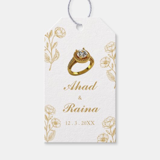 Wit Gouden Ring Verloving Dank u Cadeau Labels Cadeaulabel (Voorkant)