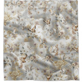 Wit Gouden Rozen, Champagne Zijde & Vlinders Douchegordijn (Voorkant)