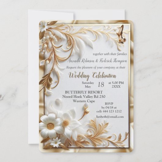 Wit Gouden Rozen, Champagne Zijde & Vlinders Kaart (Voorkant)