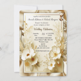 Wit Gouden Rozen, Champagne Zijde & Vlinders Kaart