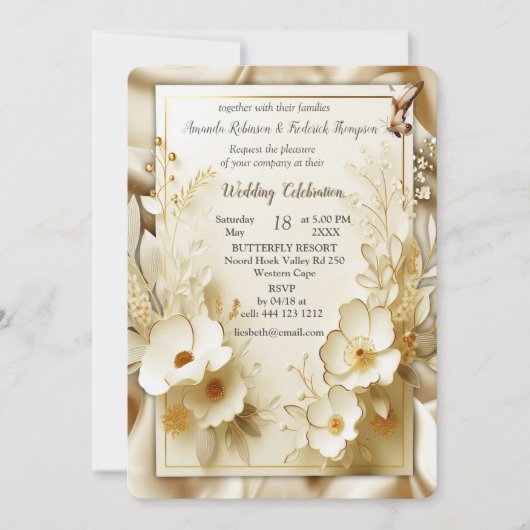 Wit Gouden Rozen, Champagne Zijde & Vlinders Kaart (Voorkant)