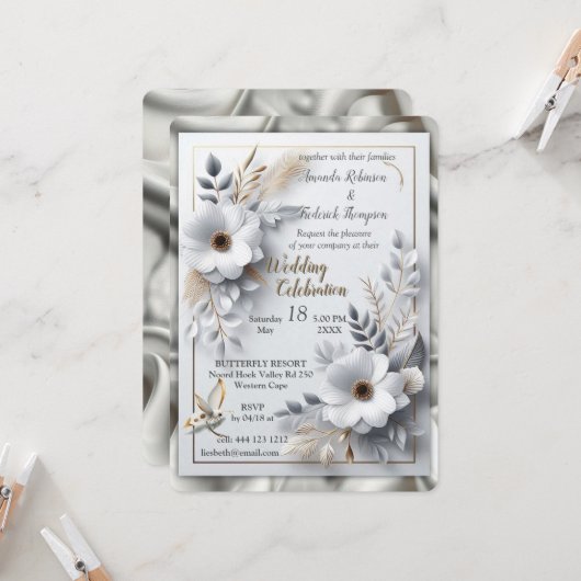 Wit Gouden Rozen, Champagne Zijde & Vlinders Kaart (Voorkant / Achterkant in situ)