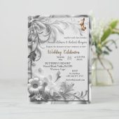 Wit Gouden Rozen, Champagne Zijde & Vlinders Kaart (Staand voorkant)