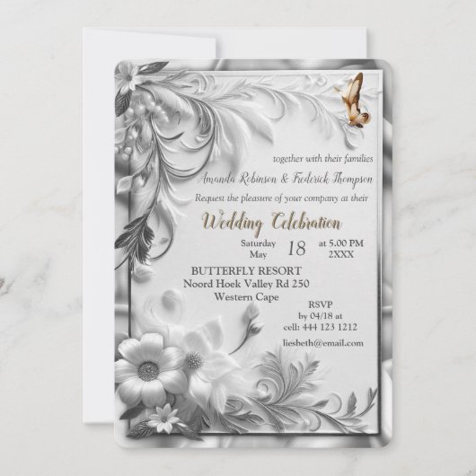 Wit Gouden Rozen, Champagne Zijde & Vlinders Kaart (Voorkant)