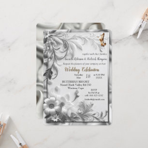 Wit Gouden Rozen, Champagne Zijde & Vlinders Kaart