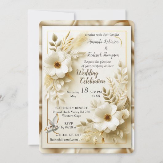 Wit Gouden Rozen, Champagne Zijde & Vlinders Kaart (Voorkant)