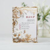 Wit Gouden Rozen, Champagne Zijde & Vlinders RSVP Kaartje (Staand voorkant)