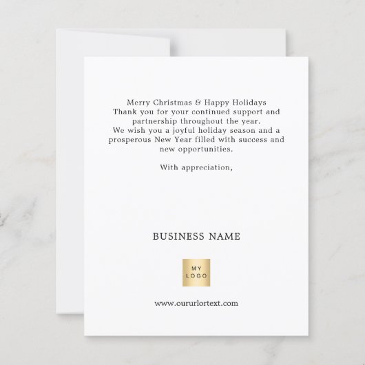 Wit gouden script business logo kerstkaart (Achterkant)