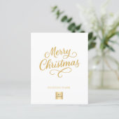 Wit gouden script business logo kerstkaart (Staand voorkant)