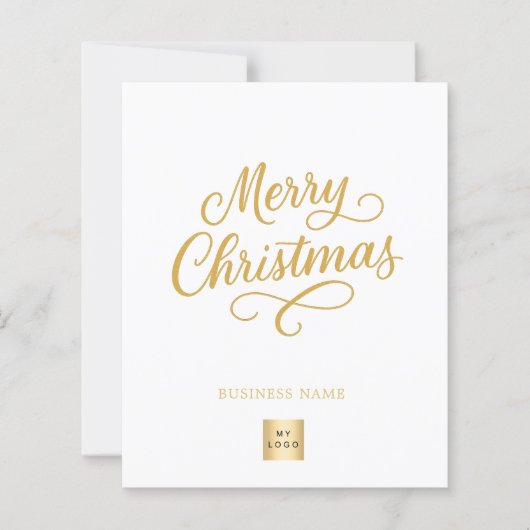 Wit gouden script business logo kerstkaart (Voorkant)