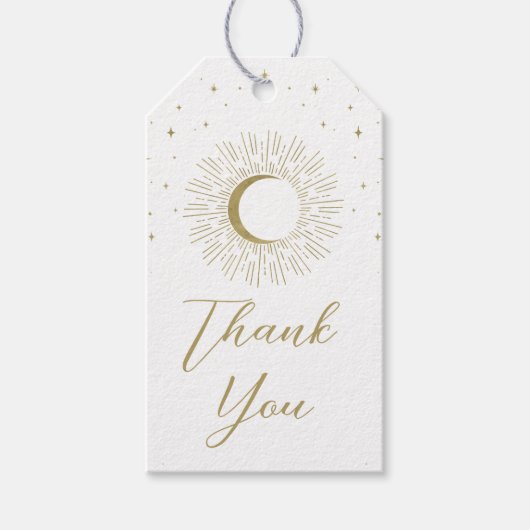 Wit & Gouden Stars Hemelzon Sonnebruid Bruiloft Cadeaulabel (Voorkant)