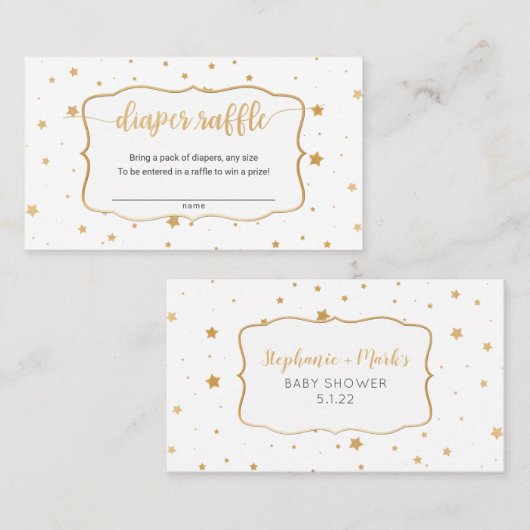 Wit gouden ster confetti luier verloting ticket (Voorkant / Achterkant)
