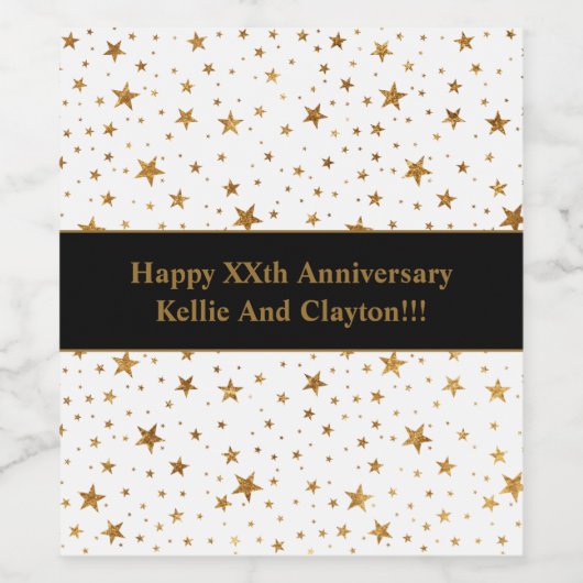 Wit/Gouden Sterren Bericht Bruiloft Jubileum Wijn Etiket (Enkel label)