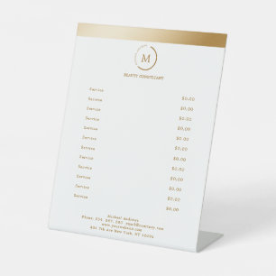 Wit Gouden Streep Monogram Cirkel Reclamebord Met Voetstuk