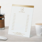 Wit Gouden Streep Monogram Cirkel Reclamebord Met Voetstuk (Insitu)